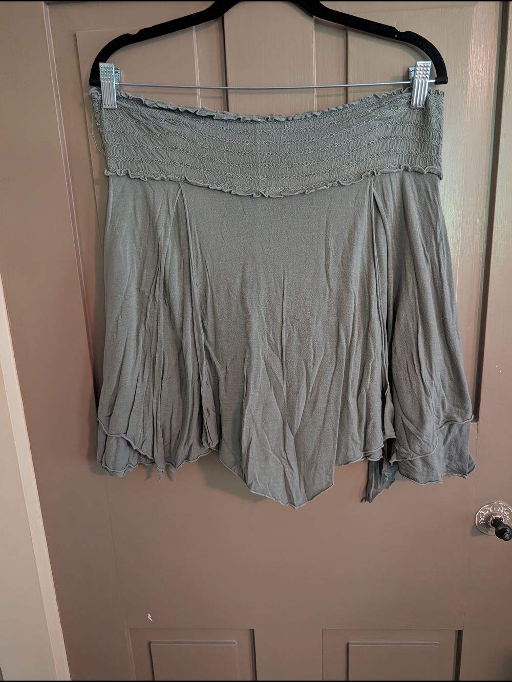 Free People Sage Green High-Low Smocked Midi Skirt